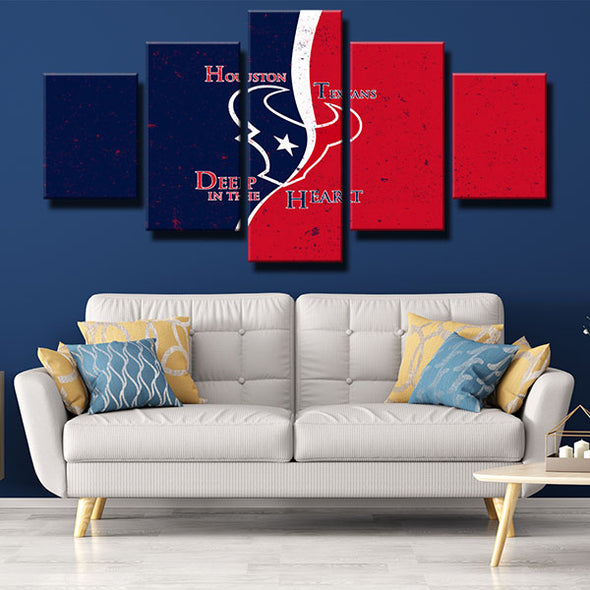 5 piece canvas art framed prints Texans Red and blue decor picture-1211 (3)