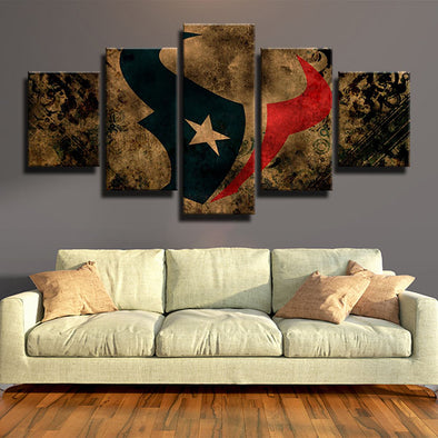 5 piece canvas art framed prints Texans Retro logo decor picture-1212 (1)