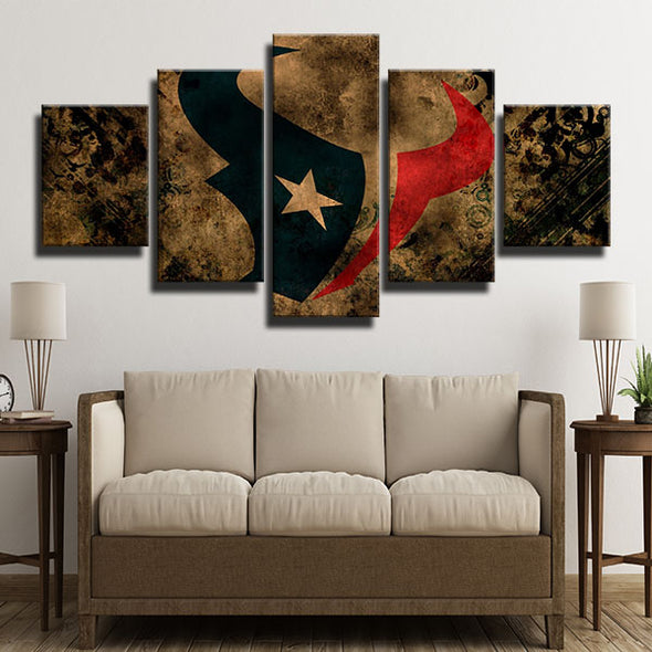 5 piece canvas art framed prints Texans Retro logo decor picture-1212 (2)