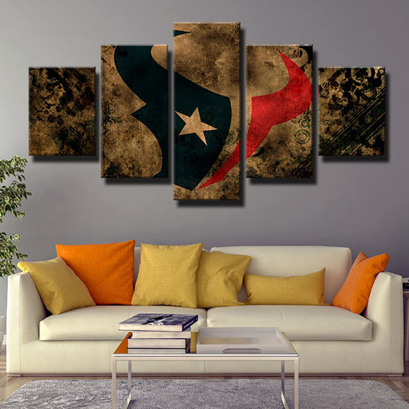 5 piece canvas art framed prints Texans Retro logo decor picture-1212 (3)