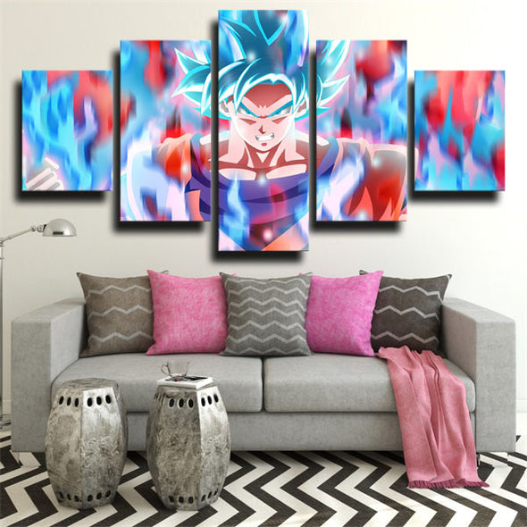 5 piece canvas art framed prints dragon ball Goku flame live room decor-2054 (2)