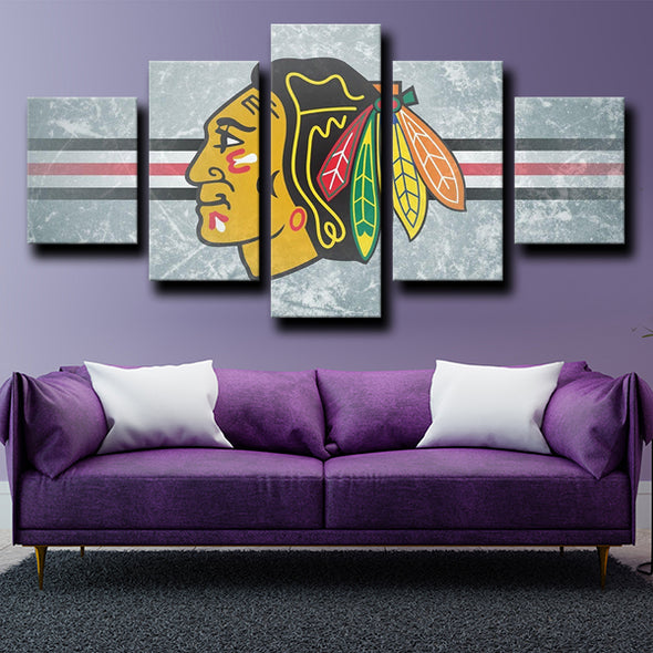 5 piece canvas art prints Chicago Blackhawks Logo home decor-1233 (4)
