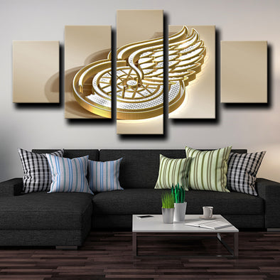 5 piece canvas art prints Detroit Red Wings Logo Gold live room decor-1214 (1)