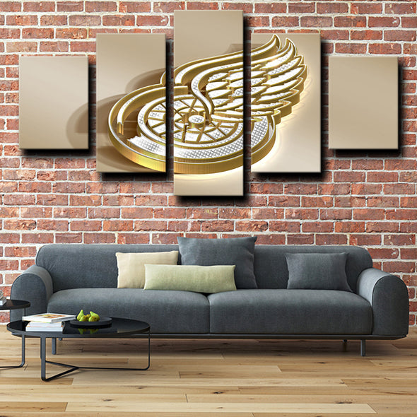 5 piece canvas art prints Detroit Red Wings Logo Gold live room decor-1214 (2)