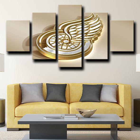 5 piece canvas art prints Detroit Red Wings Logo Gold live room decor-1214 (3)