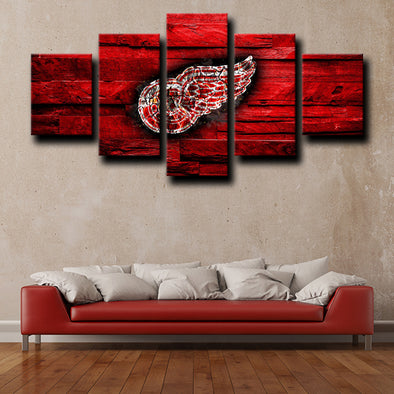 5 piece canvas painting art Detroit Red Wings Logo live room decor-1215 (1)