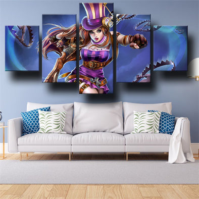 5 piece modern art framed print League Legends Caitlyn home decor-1200 (1)