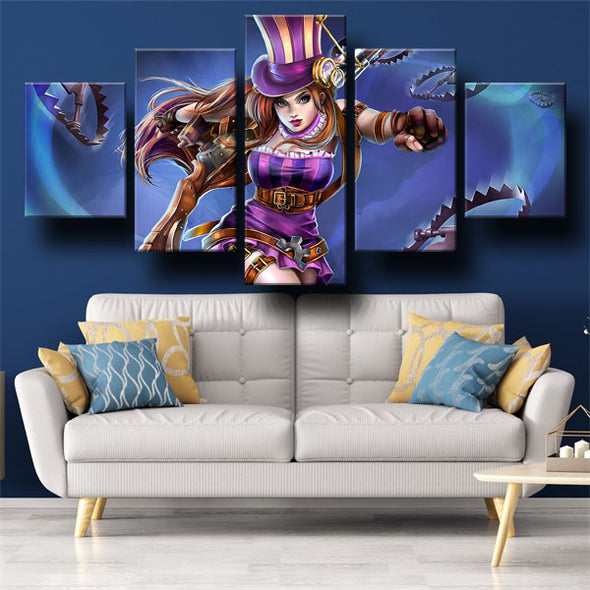 5 piece modern art framed print League Legends Caitlyn home decor-1200 (3)