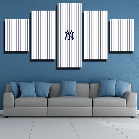 5 piece modern art framed print NY Yankees stripe LOGO home decor-1201 (3)