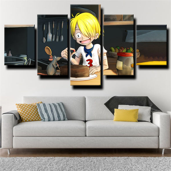 5 piece modern art framed print One Piece Vinsmoke Sanji home decor-1200 (2)