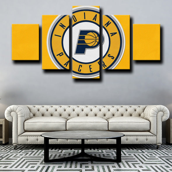 5 piece panel wall art prints Pacers logo gold home decor-1215 (2)