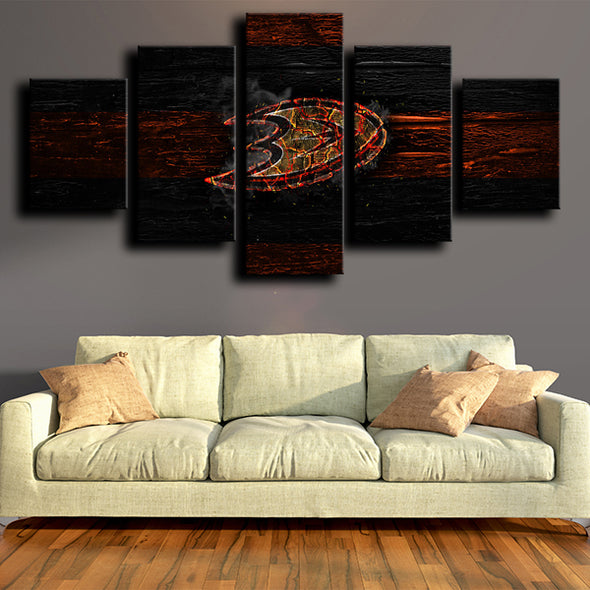 5 piece picture canvas Anaheim Ducks Logo Red home decor-1209 (3)