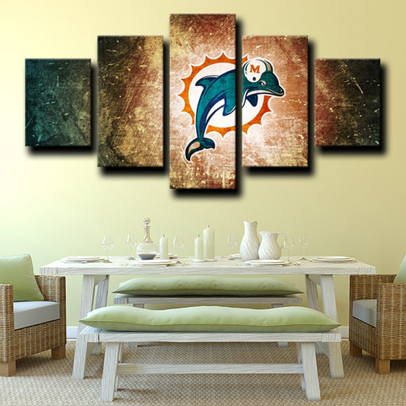 5 piece picture canvas prints Miami Dolphins logo crest home decor-1202 (2)