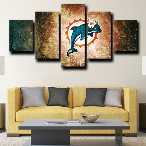 5 piece picture canvas prints Miami Dolphins logo crest home decor-1202 (3)