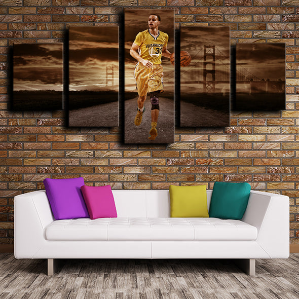 5 piece picture set art framed prints Warriors Curry wall decor-1248 (4)