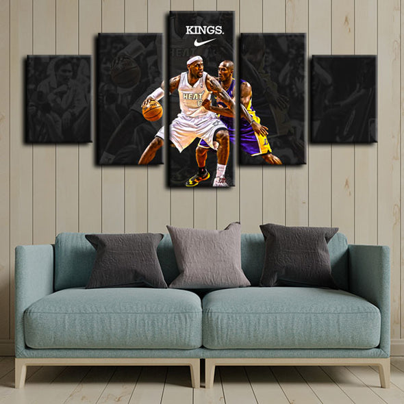 5 piece split canvas art framed prints Kobe Bryant And LeBron James decor picture1229 (2)