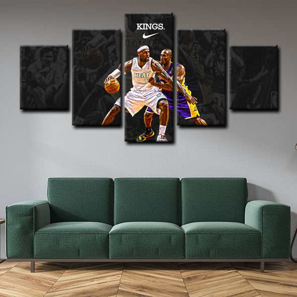 5 piece split canvas art framed prints Kobe Bryant And LeBron James decor picture1229 (3)