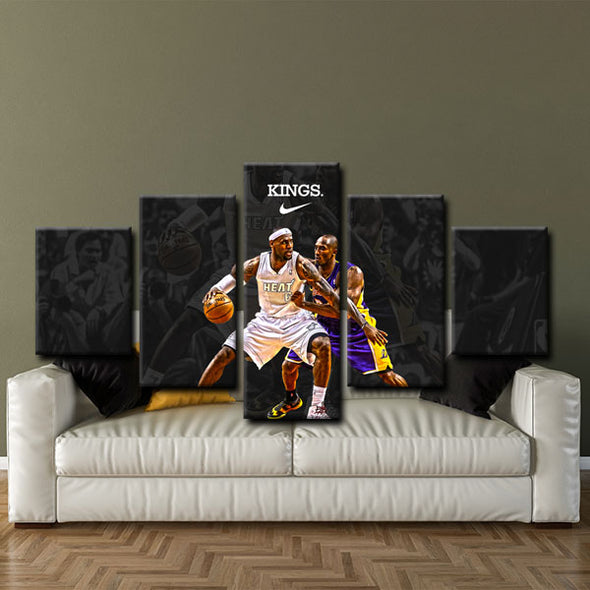 5 piece split canvas art framed prints Kobe Bryant And LeBron James decor picture1229 (4)