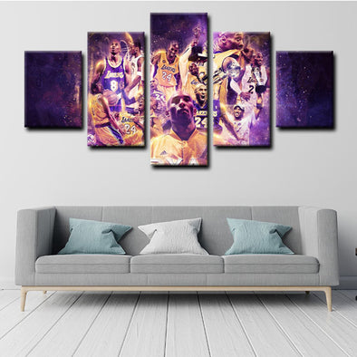  5 Piece Canvas Wall Art Sports Los Angeles Lakers Paintings  Home Decor Basketball Prints on Canvas Kobe Bryant Modern Artwork Picture  for Living Room Framed Stretched Ready to Hang - 60''Wx40''H 