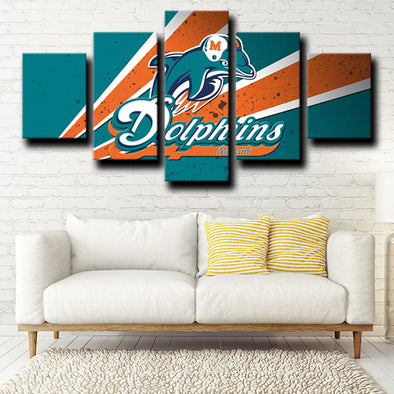 5 piece split canvas framed prints Miami Dolphins logo wall picture-1204 (1)