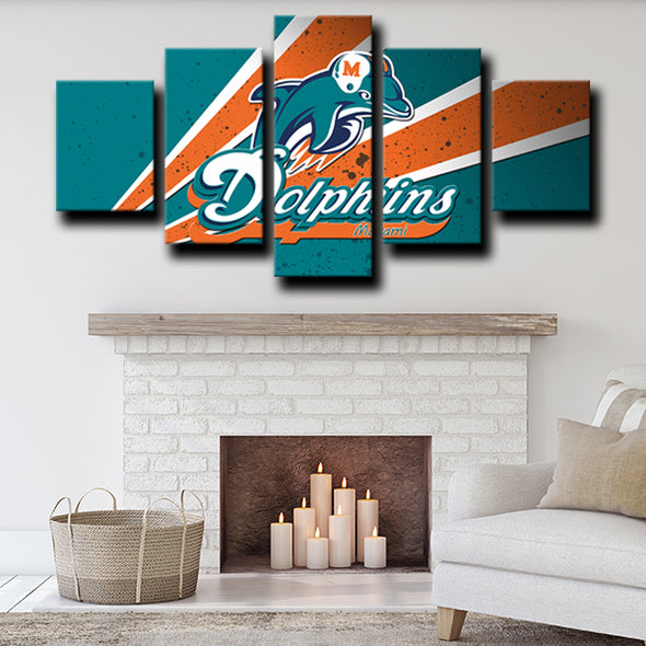 5 piece split canvas framed prints Miami Dolphins logo wall picture-1204 (2)