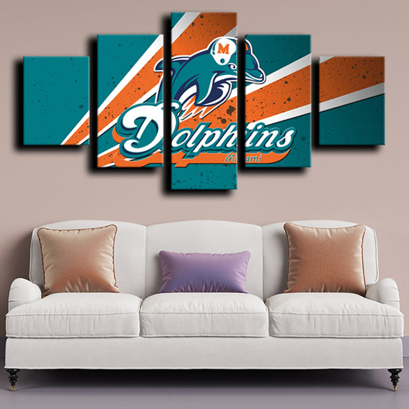 5 piece split canvas framed prints Miami Dolphins logo wall picture-1204 (3)