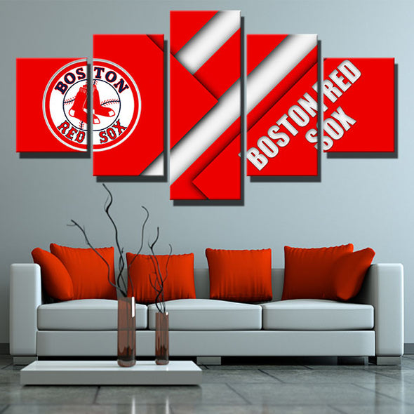 5 piece wall ar framed prints Red Sox Red and white art wall picture-50011 (2)