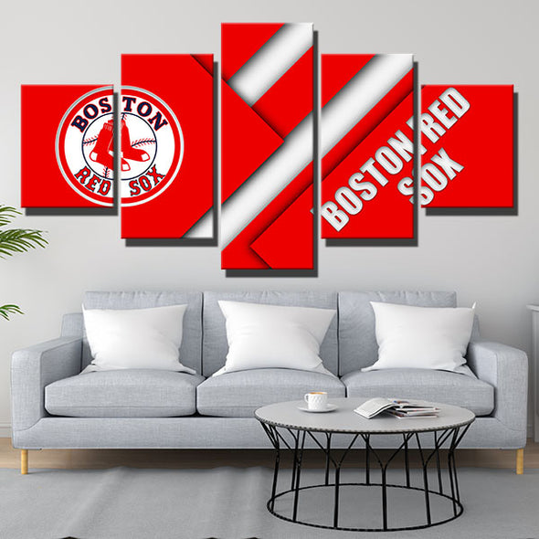 5 piece wall ar framed prints Red Sox Red and white art wall picture-50011 (3)