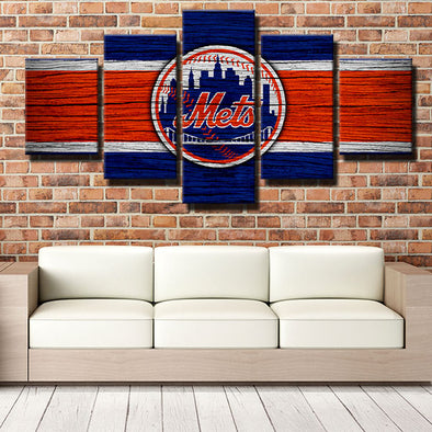 5 piece wall art canvas prints NY Mets  team logo home decor-1201 (1)
