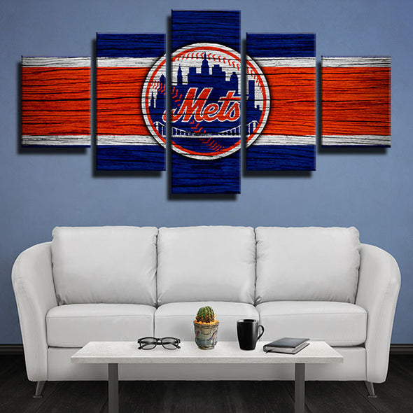 5 piece wall art canvas prints NY Mets  team logo home decor-1201 (2)