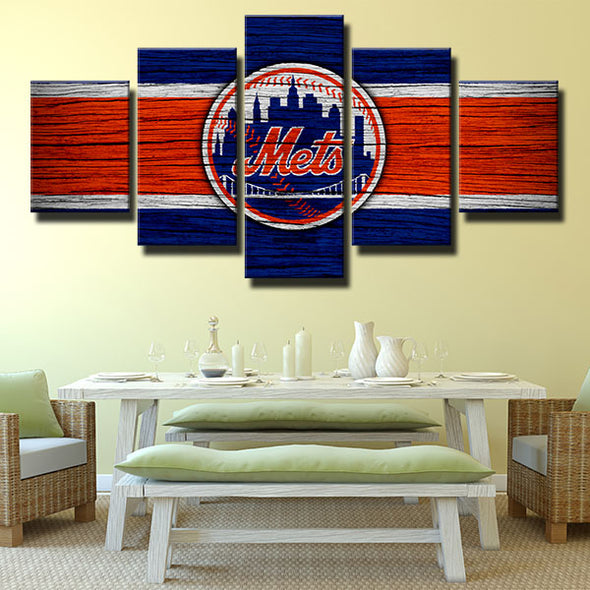 5 piece wall art canvas prints NY Mets  team logo home decor-1201 (3)