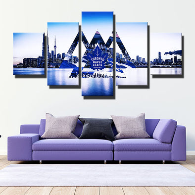 5 piece wall art framed prints Buds Blue purple city decor picture-1227 (1)
