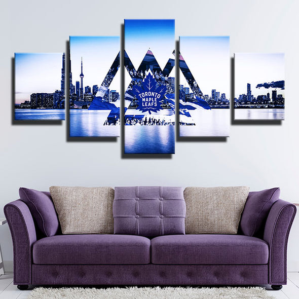 5 piece wall art framed prints Buds Blue purple city decor picture-1227 (2)