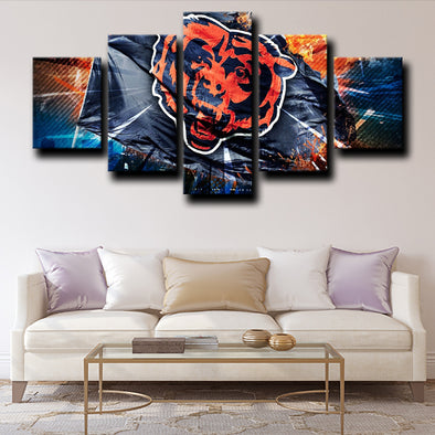 5 piece wall art framed prints Chicago Bears logo home decor-1203 (1)