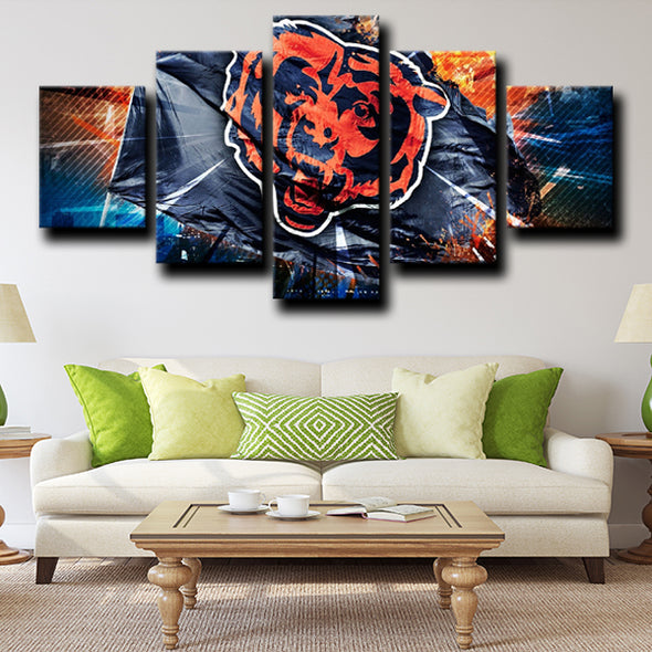 5 piece wall art framed prints Chicago Bears logo home decor-1203 (3)
