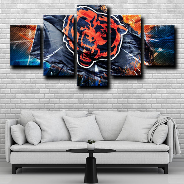 5 piece wall art framed prints Chicago Bears logo home decor-1203 (4)