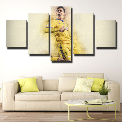 5 piece wall art framed prints JUV Dybala yellow Hand drawn home decor-1285 (1)