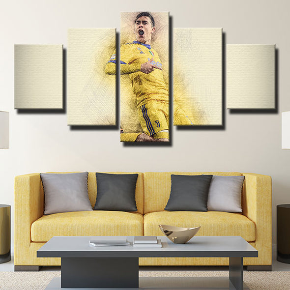 5 piece wall art framed prints JUV Dybala yellow Hand drawn home decor-1285 (2)