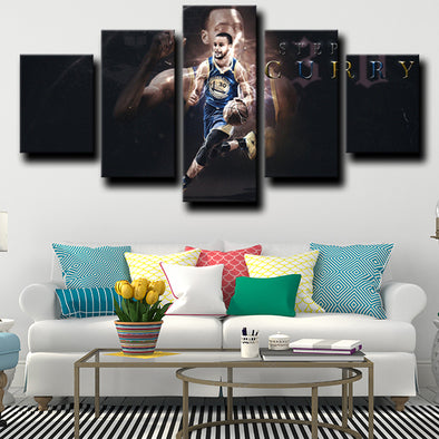 5 piece wall art set prints Warriors Curry Black live room decor-1250 (1)