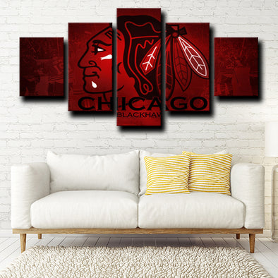 5 piece wall canvas art prints Chicago Blackhawks Logo home decor-1224 (1)
