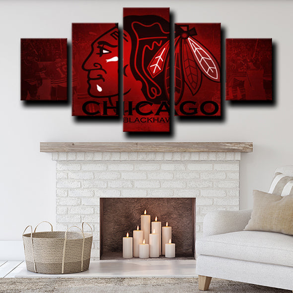 5 piece wall canvas art prints Chicago Blackhawks Logo home decor-1224 (2)