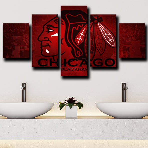 5 piece wall canvas art prints Chicago Blackhawks Logo home decor-1224 (3)