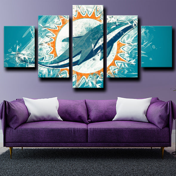 5 piece wall canvas art prints Dolphins Emblem Blue decor picture-1235 (2)