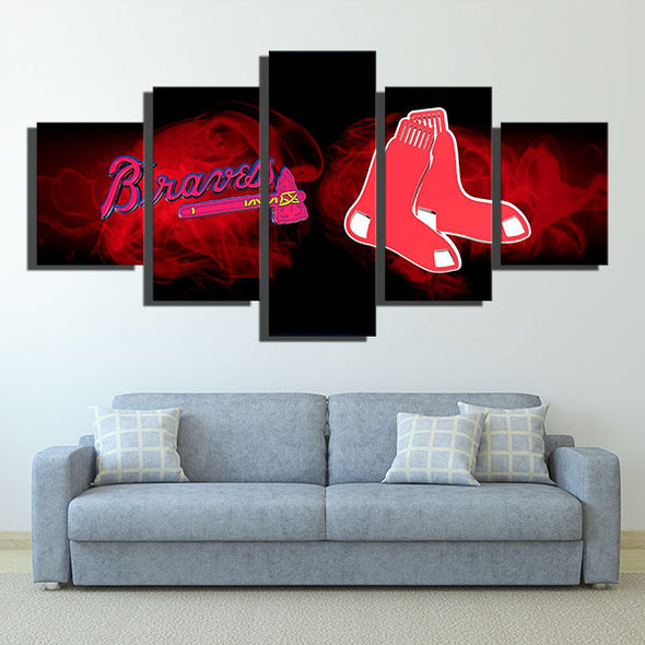 5 piece wall paintings canvas prints Red Sox Red black live room decor-5002 (2)