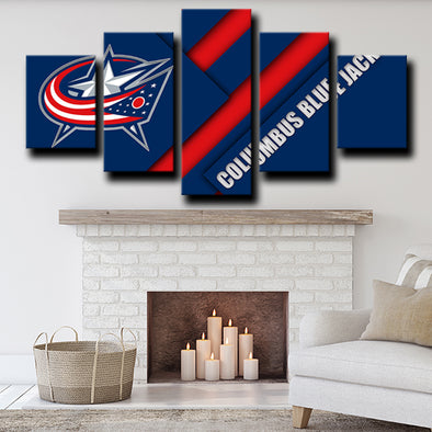 5 piece wall pictures prints Blue Jackets Logo live room decor-1207 (1)