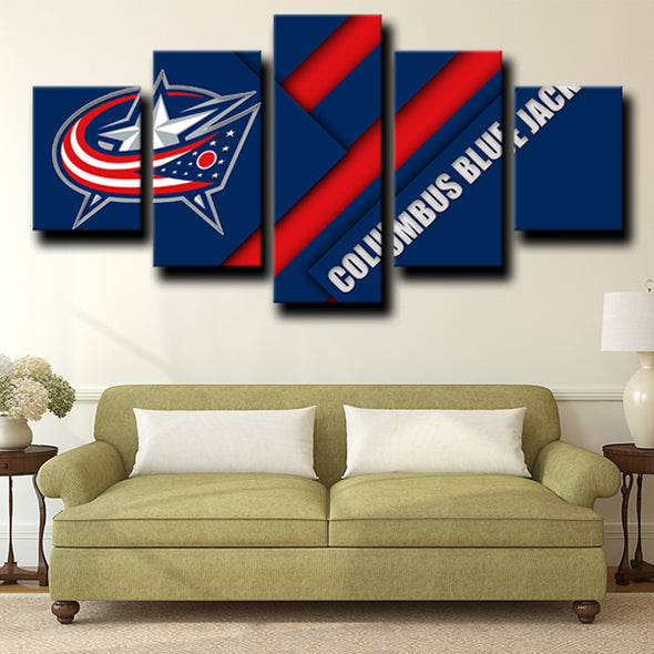 5 piece wall pictures prints Blue Jackets Logo live room decor-1207 (3)