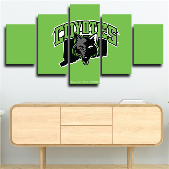 5 panel canvas art framed prints Coyotes logo green wall picture-28 (1)