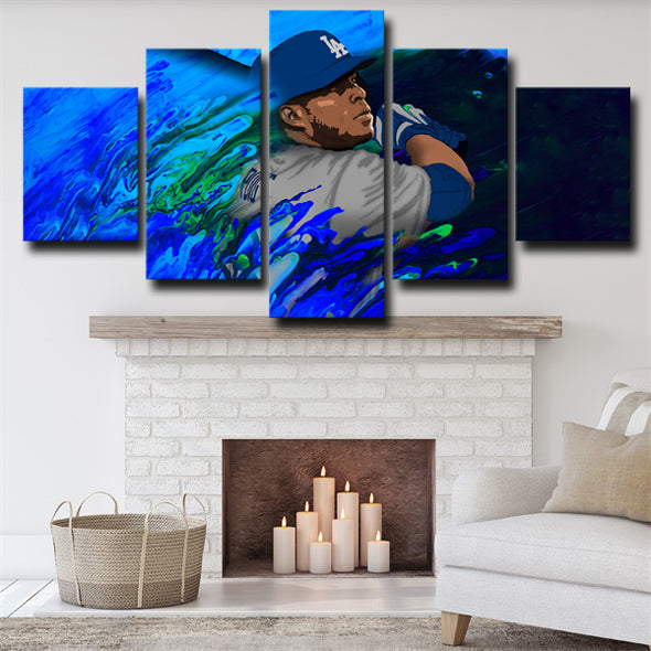 5 panel modern art framed print Dodgers Yasiel Puig wall picture-23 (1)