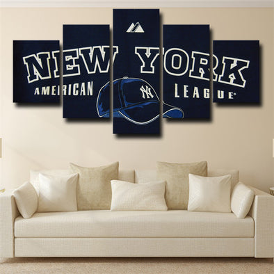 5 panel wall art canvas prints NY Yankees team cap LOGO live room decor-1201 (1)