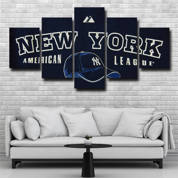 5 panel wall art canvas prints NY Yankees team cap LOGO live room decor-1201 (3)